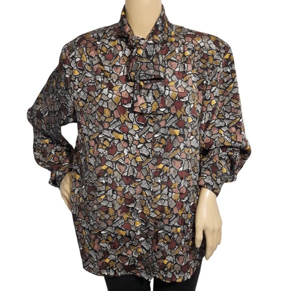 Alia Tops - Alia Vintage 1980 Plus Size 16 Blouse Brown Print
